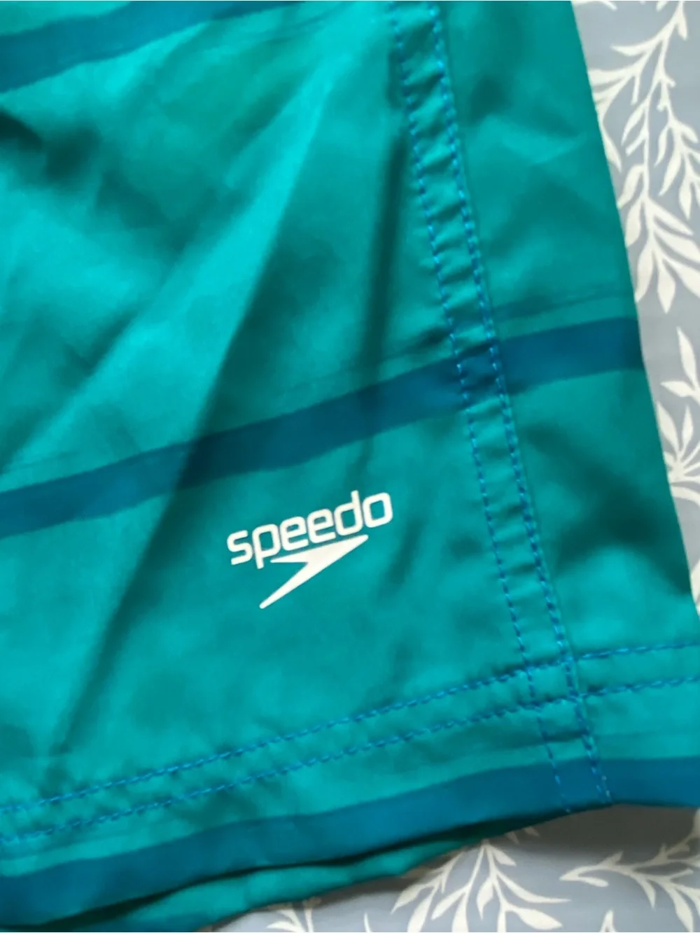 Speedo Men's Blue and Teal Gradient Stripe Swim Trunks